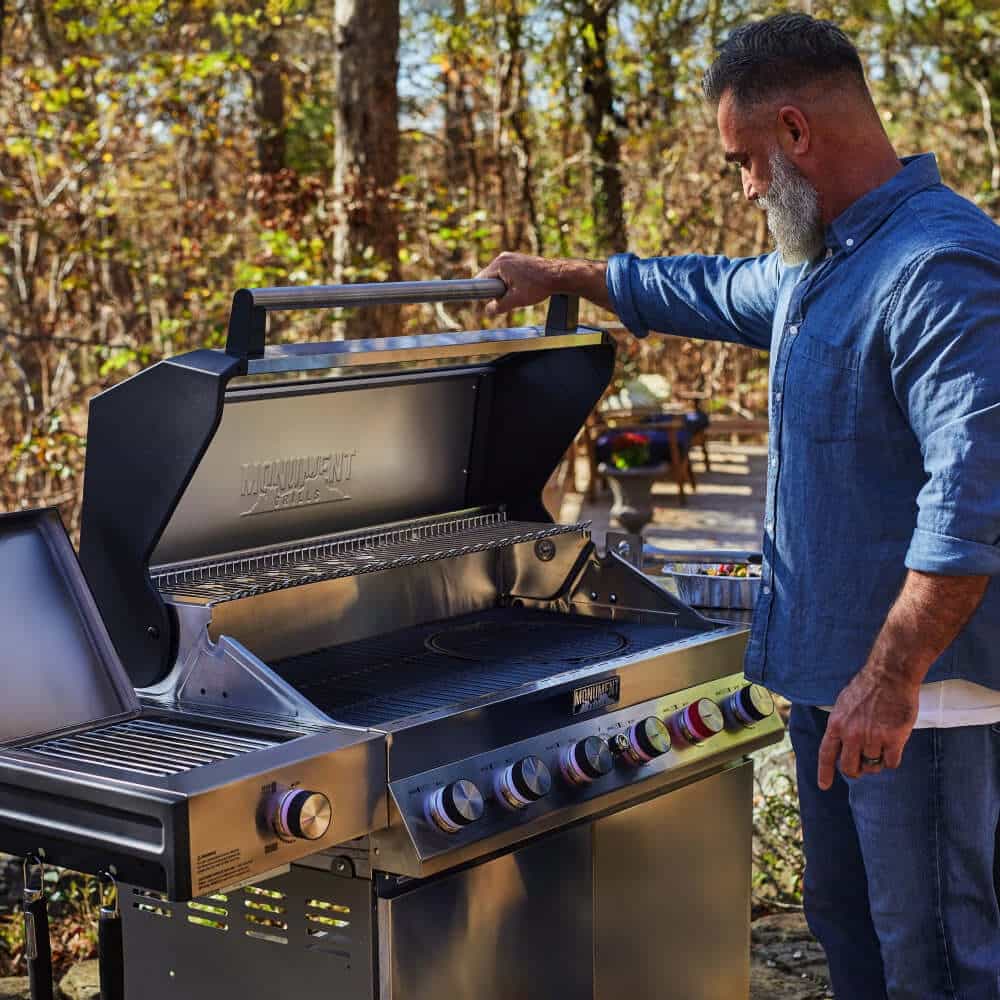 Denali 605Pro | Stainless Smart Propane Gas Grill - Monument GrillsD605P (Includes Free Cover and Rotisserie Kit) & Smokerbox