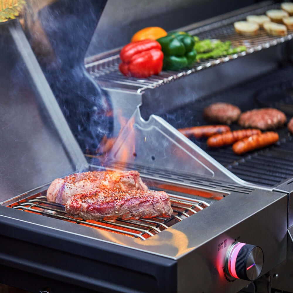 Denali 605Pro | Stainless Smart Propane Gas Grill - Monument GrillsD605P (Includes Free Cover and Rotisserie Kit) & Smokerbox