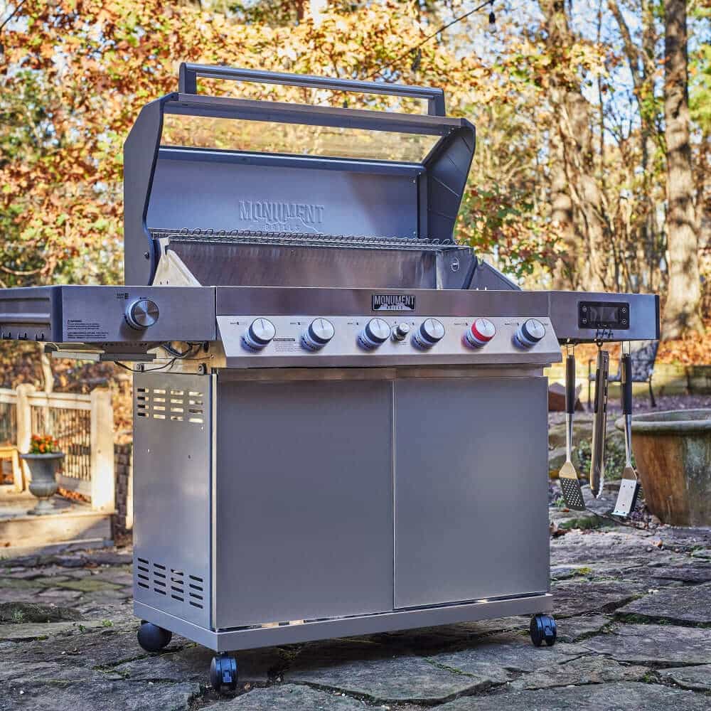 Denali 605Pro | Stainless Smart Propane Gas Grill - Monument GrillsD605P (Includes Free Cover and Rotisserie Kit) & Smokerbox