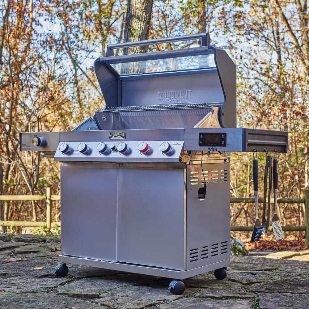 Denali 605Pro | Stainless Smart Propane Gas Grill - Monument GrillsD605P (Includes Free Cover and Rotisserie Kit) & Smokerbox