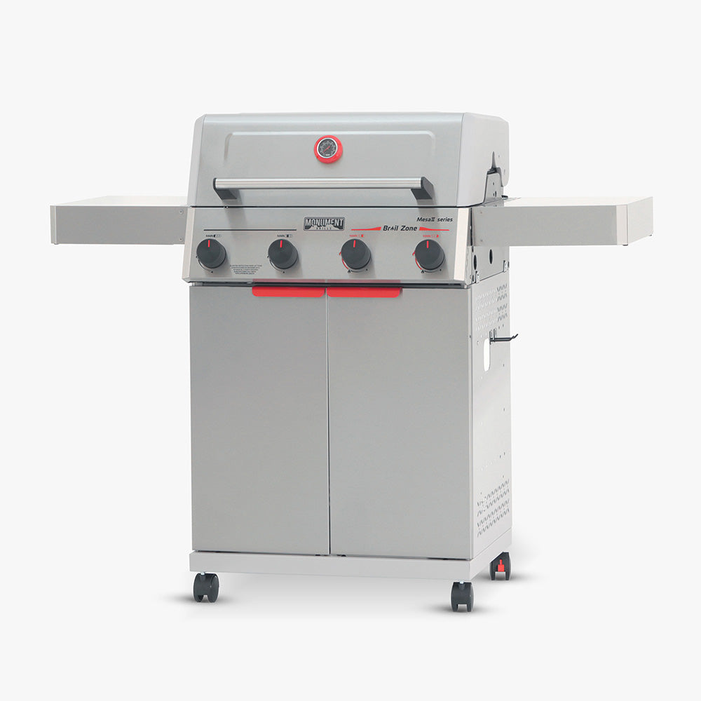 Mesa II 410BZ | Stainless Propane Gas Grill with a sleek design and foldable shelves for easy storage.