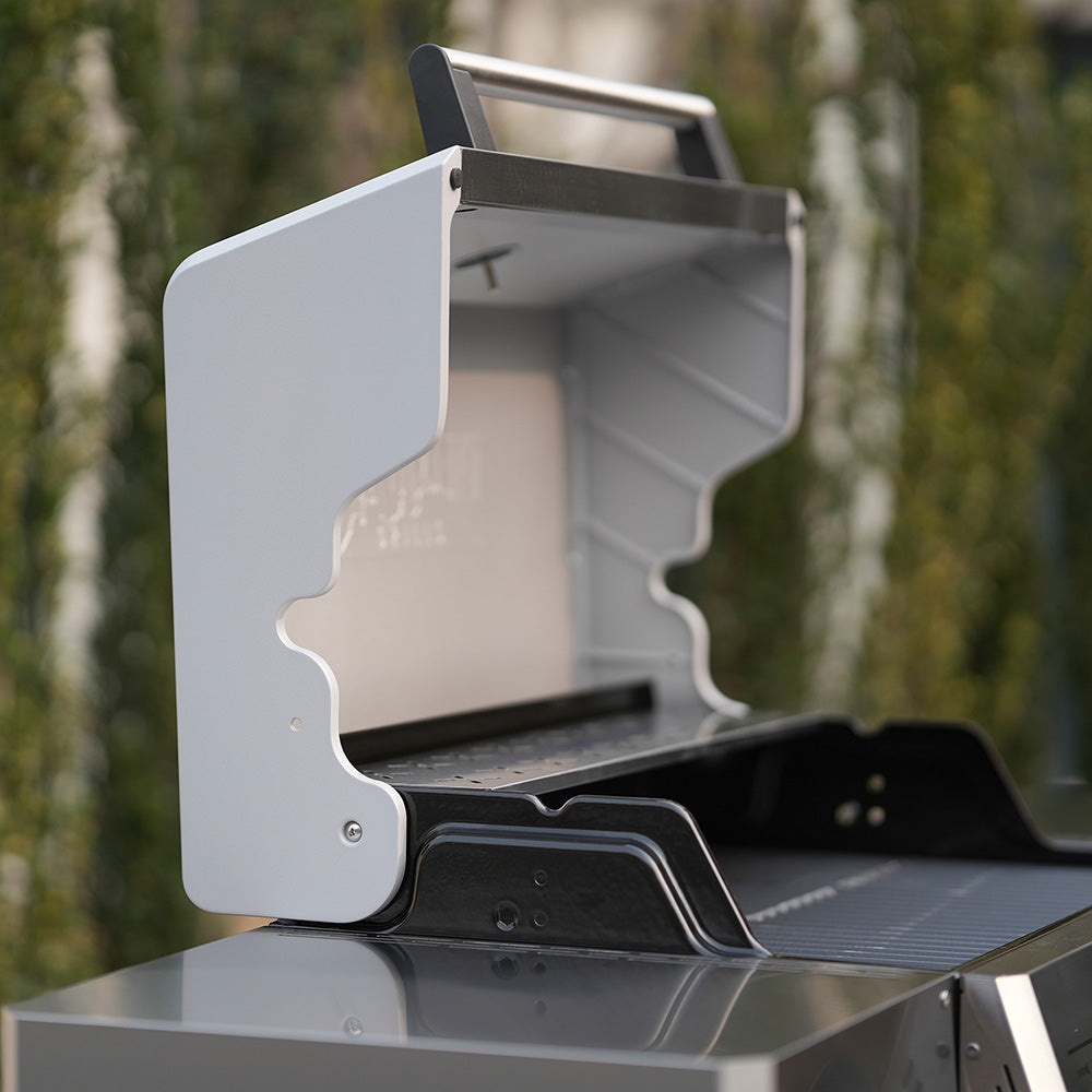 Mesa II 410BZ | Stainless Propane Gas Grill lid open showing interior features and design.