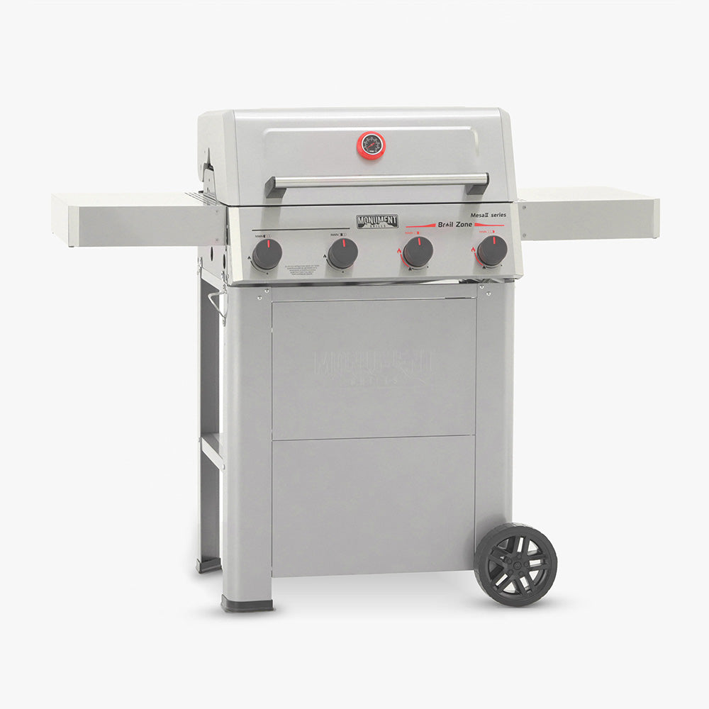 Mesa II 410FBZ | Stainless Propane Gas Grill with foldable shelves and infrared burners for compact grilling.