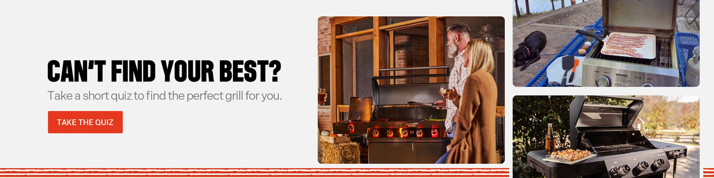 Promotional banner for a grill quiz with images of grilling activities and text.