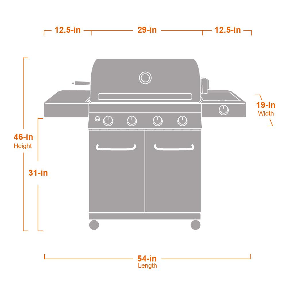 Stainless Steel 4-Burner Gas Grill Size