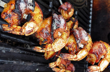 Maple Bacon Wrapped Shrimp Skewers
