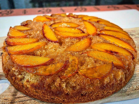 Smoked Peach Bourbon Cake - Monument Grills