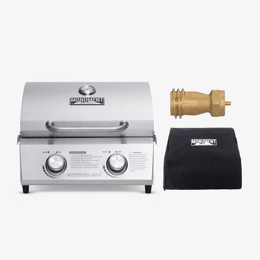 13742 | Stainless Tabletop Propane Gas Grill - Monument Grills13742 & Cover & 1 LB Tank Adapter