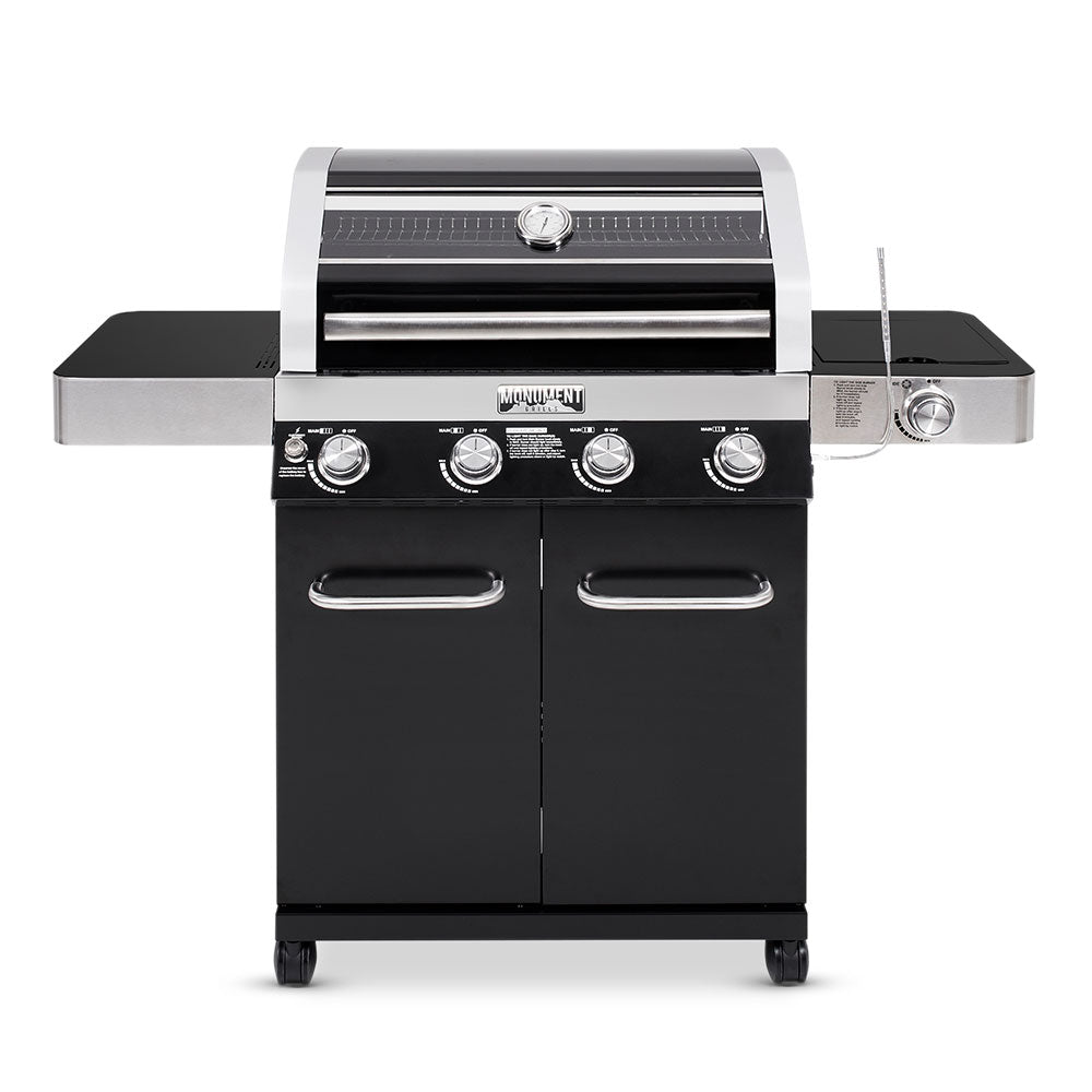 Propane Gas Grill 4 Burners with Side Burner Freestanding Grill Cart with  Wheels for Outdoor Garden Cooking Barbecue Grill, Black