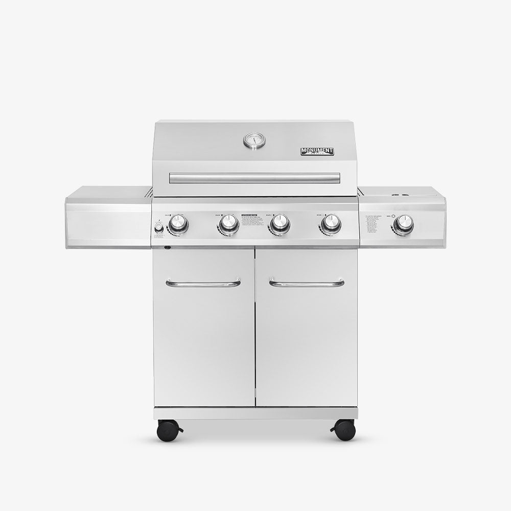 25392 – 4-Burner Propane Grill in Stainless w/ LED Controls & Side Burner – Monument  Grills