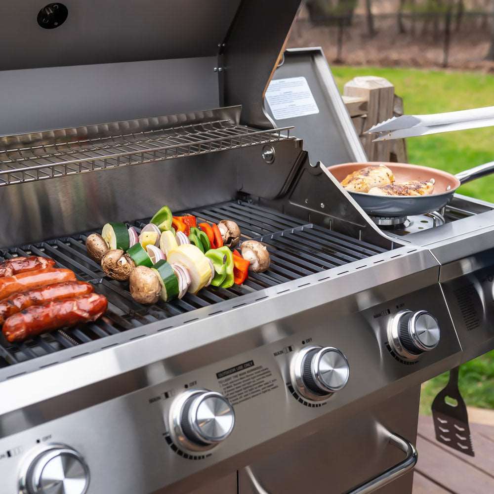 4-Burner Propane Gas Grill in Stainless Steel with Side Burner
