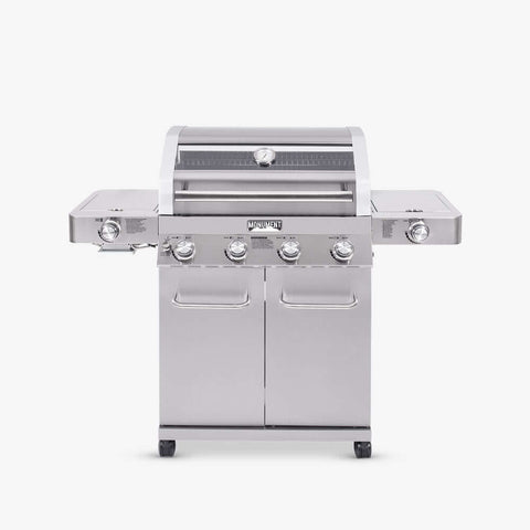 Stainless steel grill on a white background
