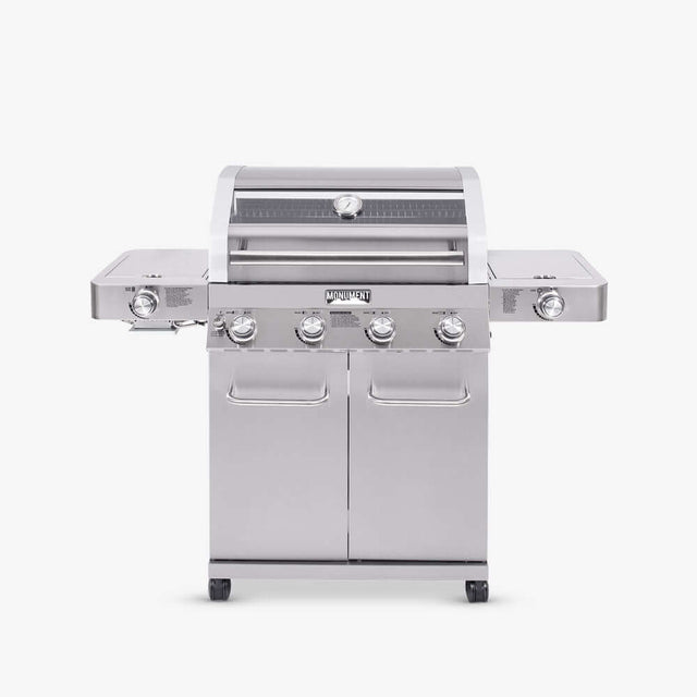 Stainless steel grill on a white background