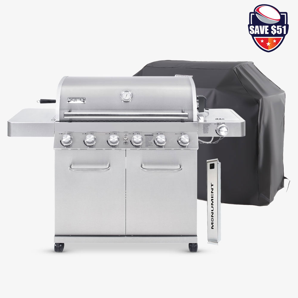 6 Burner Propane Gas Grill in Stainless with LED Controls, Side Burner –  Monument Grills