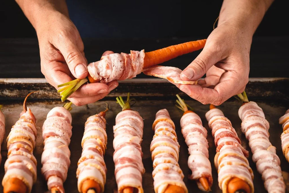 Bacon wrapped maple carrots