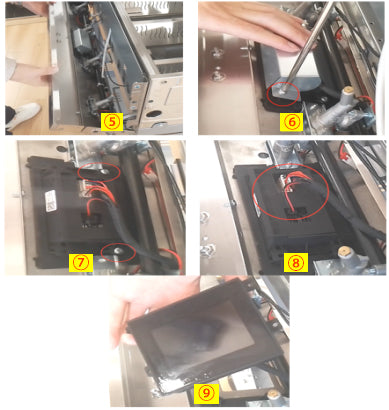 How do I remove and reinstall the display screen on the Denali 410 grill?