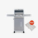 Stainless steel barbecue grill with a free grill grate on a white background