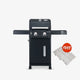 Black barbecue grill with a free charcoal chimney starter on a white background