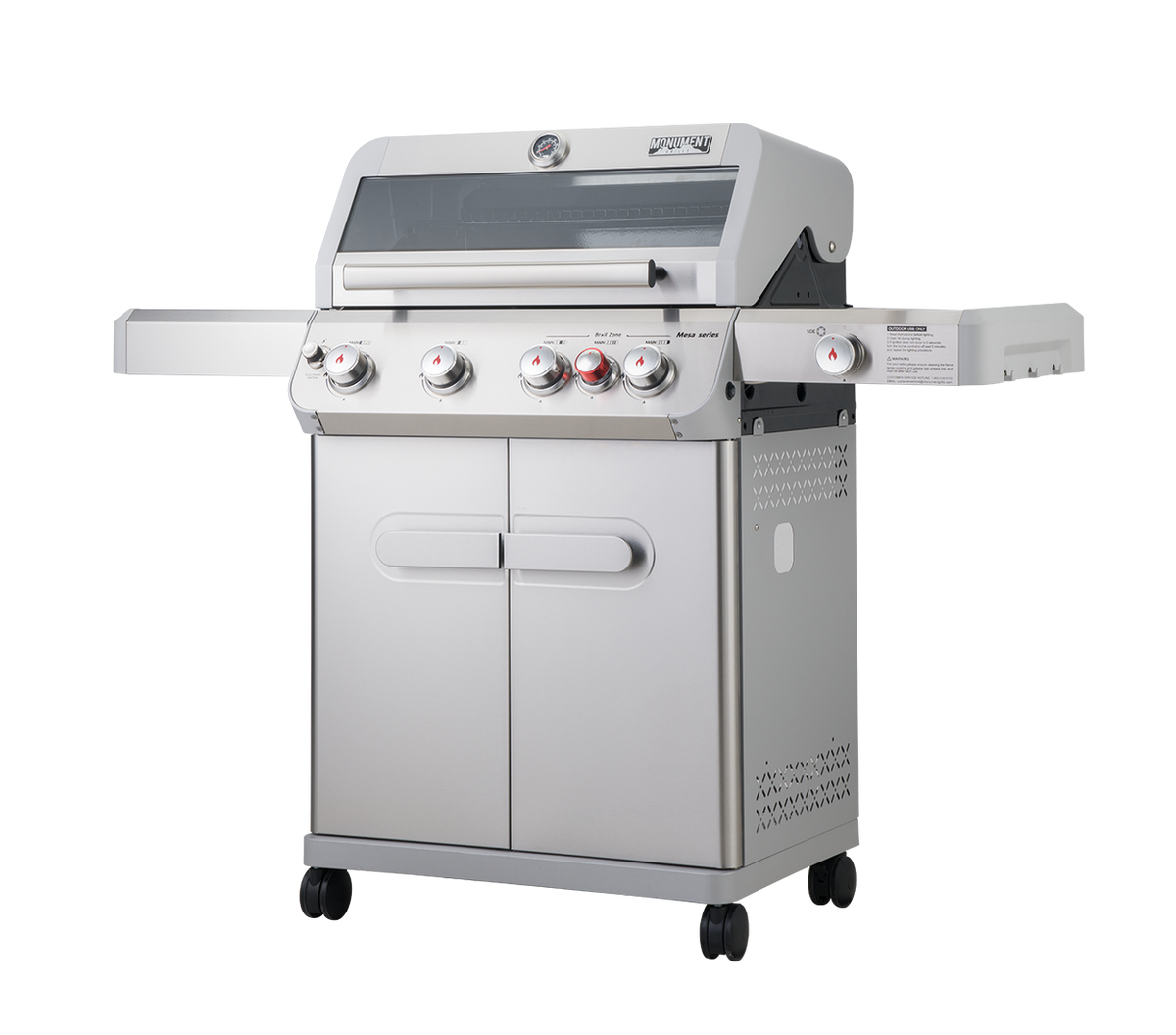 Stainless steel gas grill on a white background