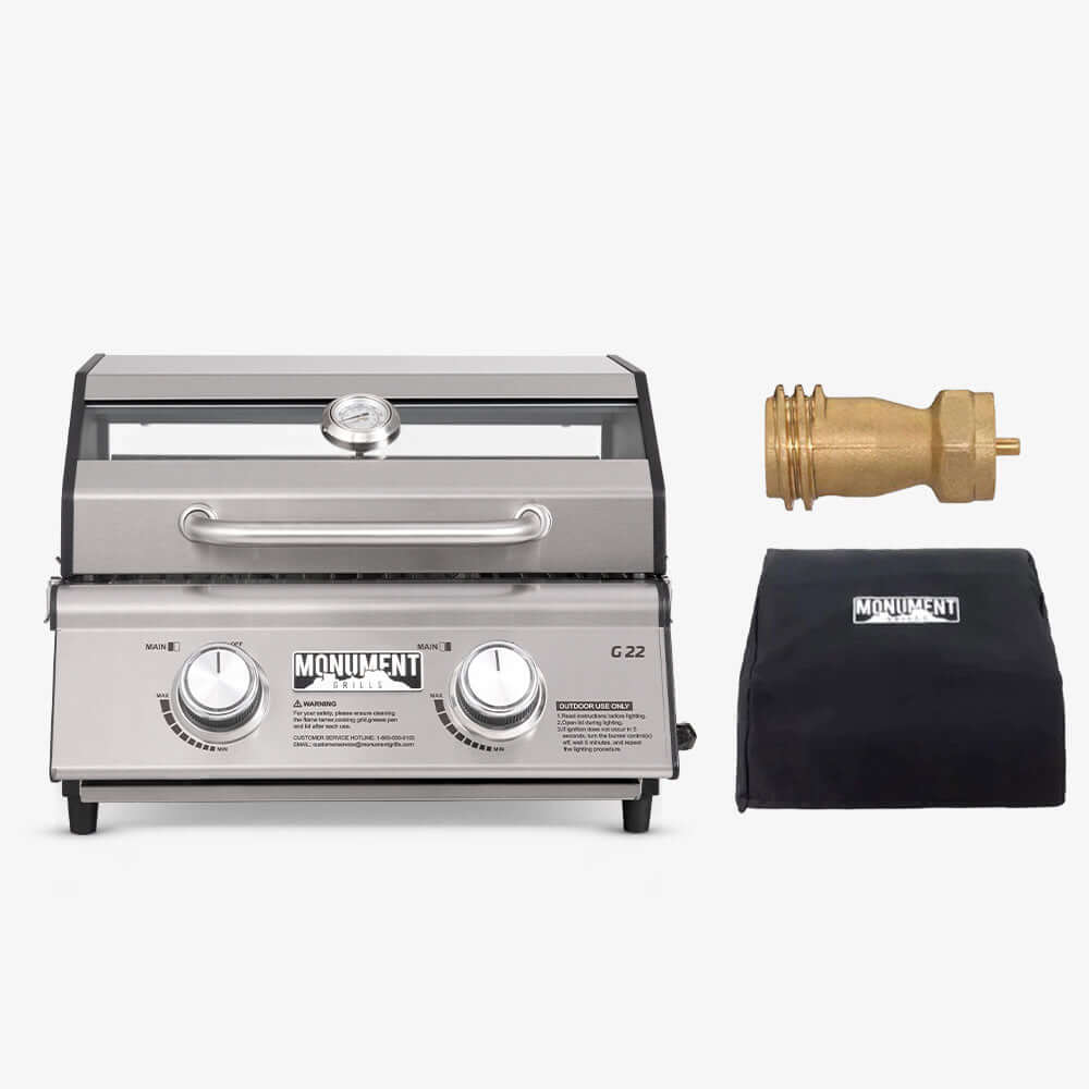 G22 | Stainless Tabletop Propane Gas Grill - Monument GrillsG22 & Grill Cover & 1 LB Tank Adapter
