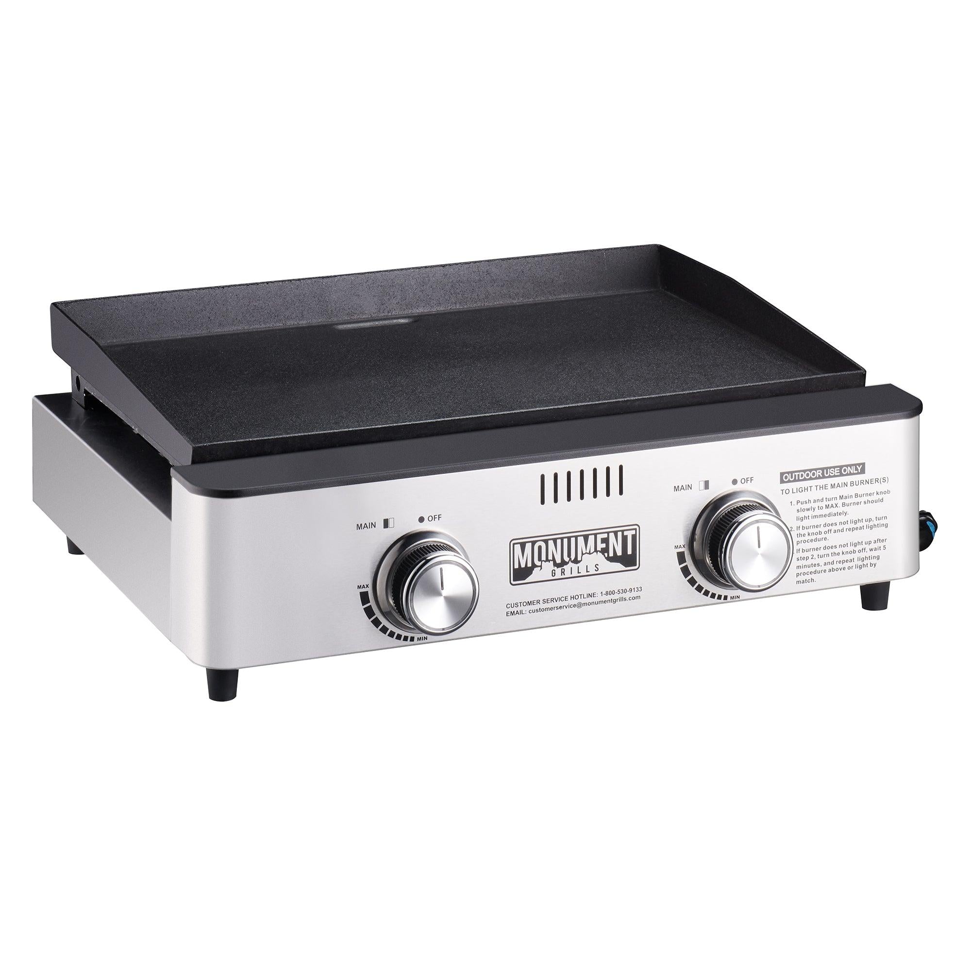 Monument Grills 56000 2-Burner Portable Table Top Propane GAS Griddle in Stainless Steel